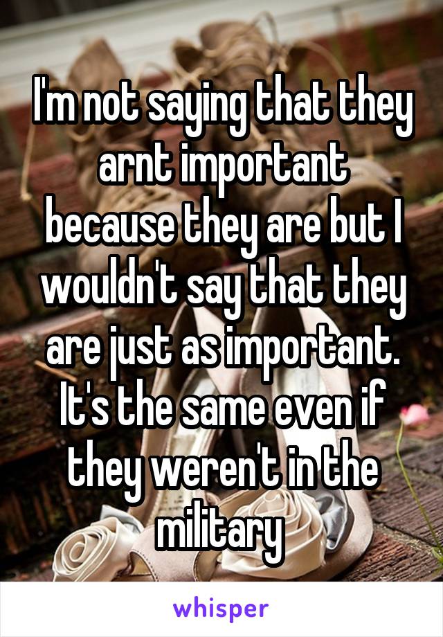 I'm not saying that they arnt important because they are but I wouldn't say that they are just as important. It's the same even if they weren't in the military 