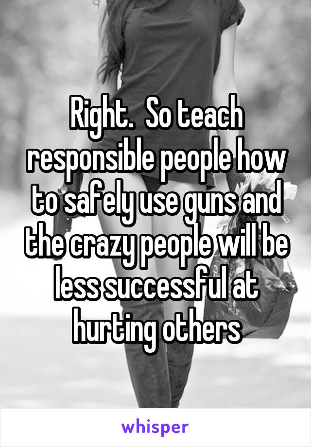 Right.  So teach responsible people how to safely use guns and the crazy people will be less successful at hurting others