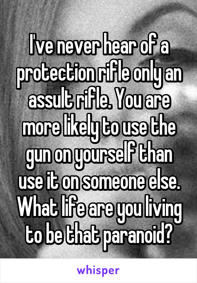 I've never hear of a protection rifle only an assult rifle. You are more likely to use the gun on yourself than use it on someone else. What life are you living to be that paranoid?