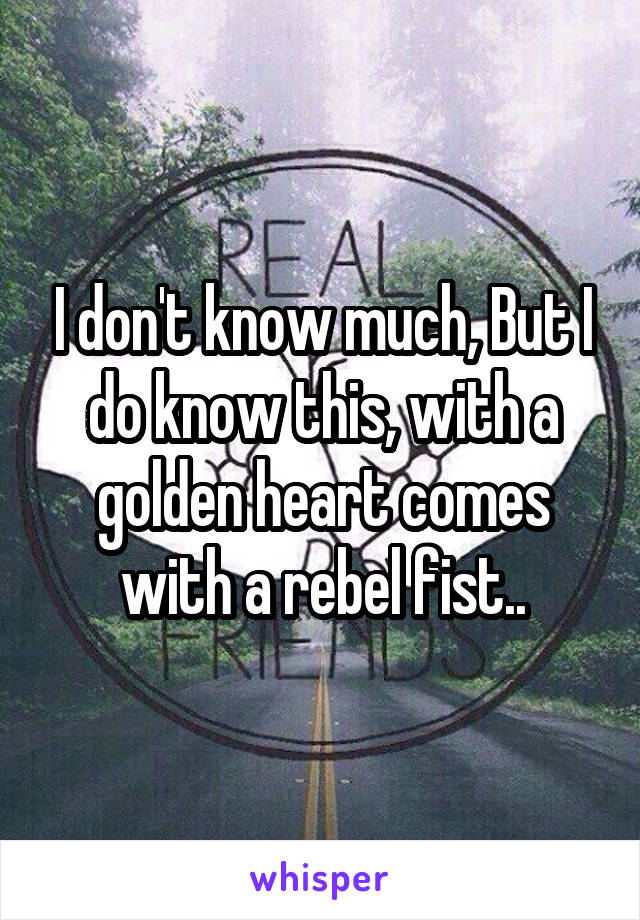 I don't know much, But I do know this, with a golden heart comes with a rebel fist..