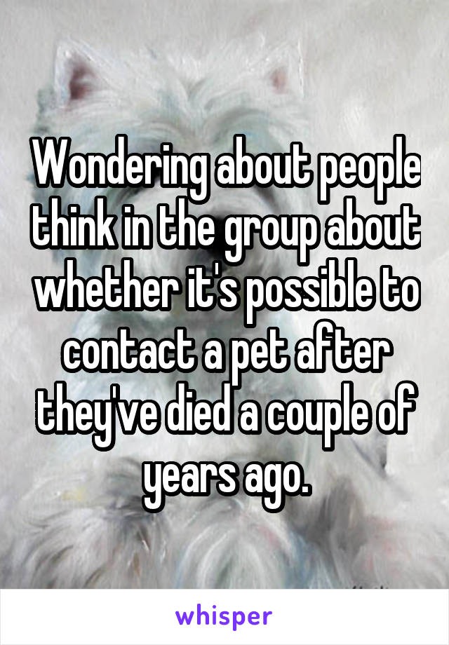 Wondering about people think in the group about whether it's possible to contact a pet after they've died a couple of years ago.