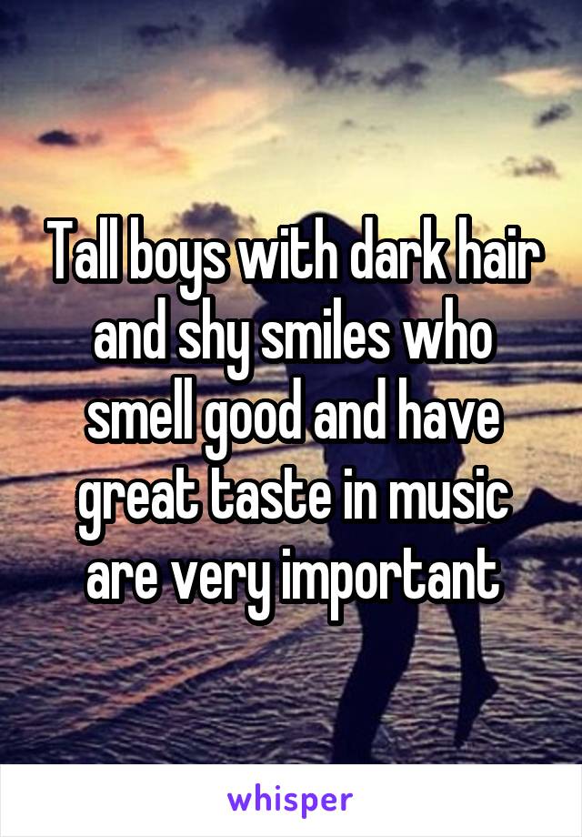 Tall boys with dark hair and shy smiles who smell good and have great taste in music are very important