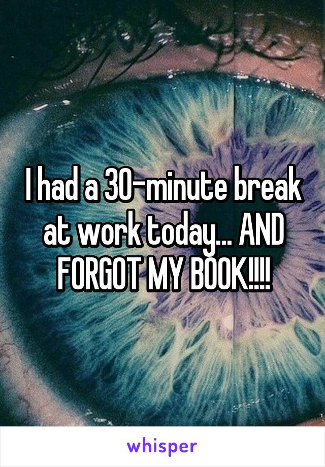 I had a 30-minute break at work today... AND FORGOT MY BOOK!!!!