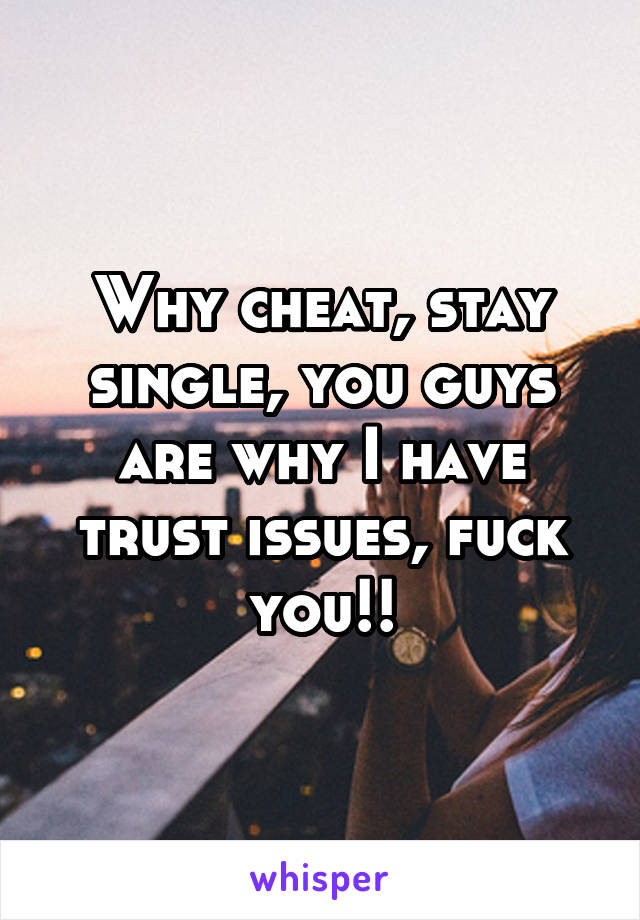 Why cheat, stay single, you guys are why I have trust issues, fuck you!!