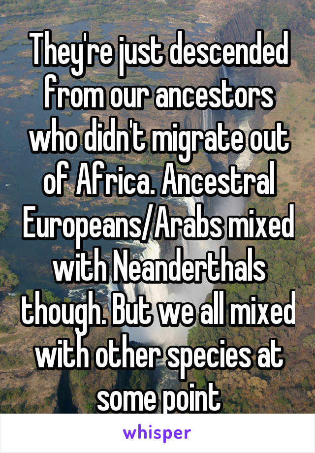 They're just descended from our ancestors who didn't migrate out of Africa. Ancestral Europeans/Arabs mixed with Neanderthals though. But we all mixed with other species at some point