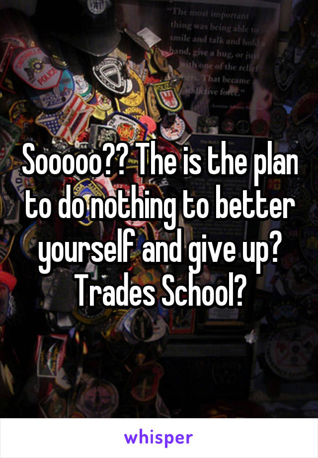 Sooooo?? The is the plan to do nothing to better yourself and give up? Trades School?