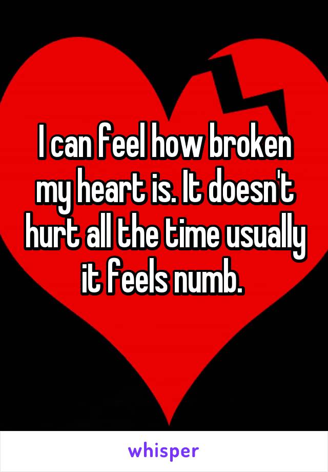I can feel how broken my heart is. It doesn't hurt all the time usually it feels numb. 
