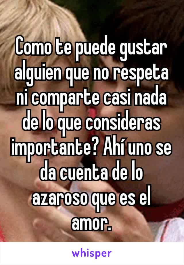 Como te puede gustar alguien que no respeta ni comparte casi nada de lo que consideras importante? Ahí uno se da cuenta de lo azaroso que es el amor.