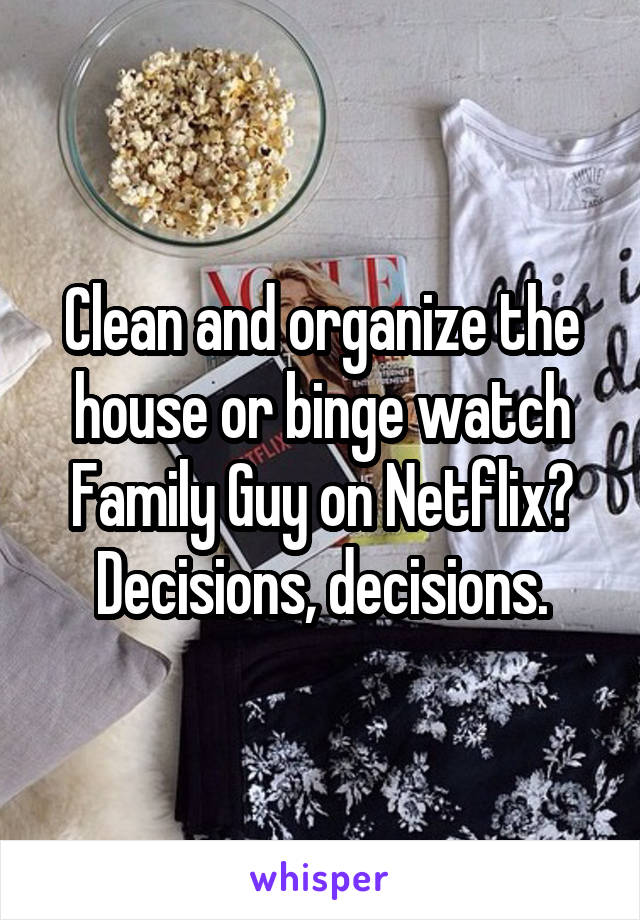 Clean and organize the house or binge watch Family Guy on Netflix? Decisions, decisions.