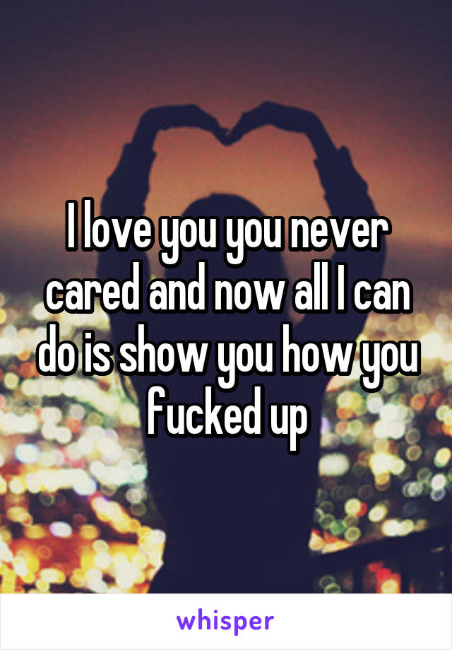 I love you you never cared and now all I can do is show you how you fucked up