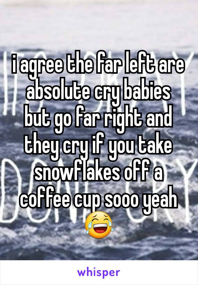 i agree the far left are absolute cry babies but go far right and they cry if you take snowflakes off a coffee cup sooo yeah 😂