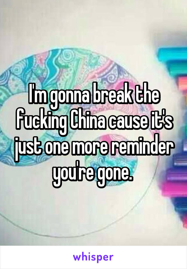 I'm gonna break the fucking China cause it's just one more reminder you're gone. 