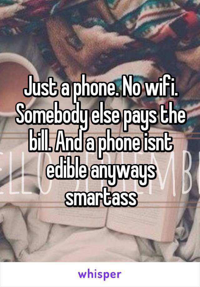 Just a phone. No wifi. Somebody else pays the bill. And a phone isnt edible anyways smartass