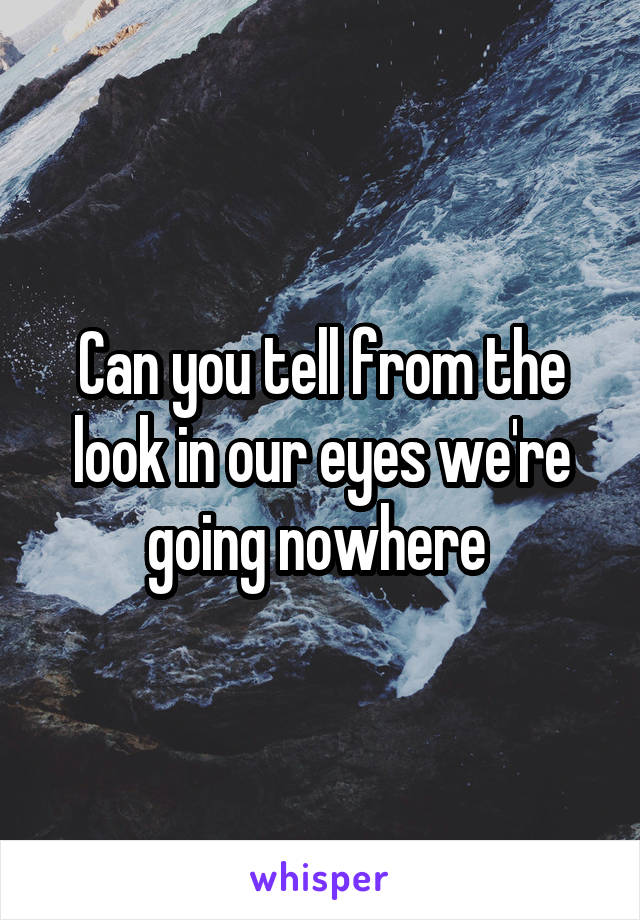 Can you tell from the look in our eyes we're going nowhere 