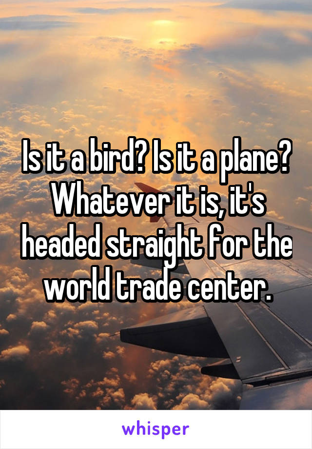 Is it a bird? Is it a plane? Whatever it is, it's headed straight for the world trade center.