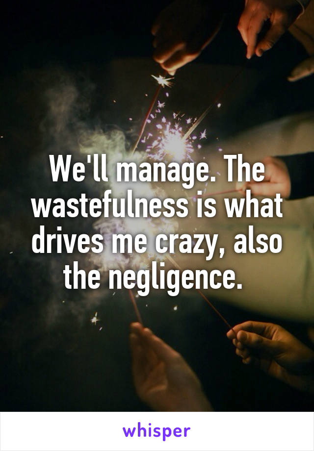 We'll manage. The wastefulness is what drives me crazy, also the negligence. 