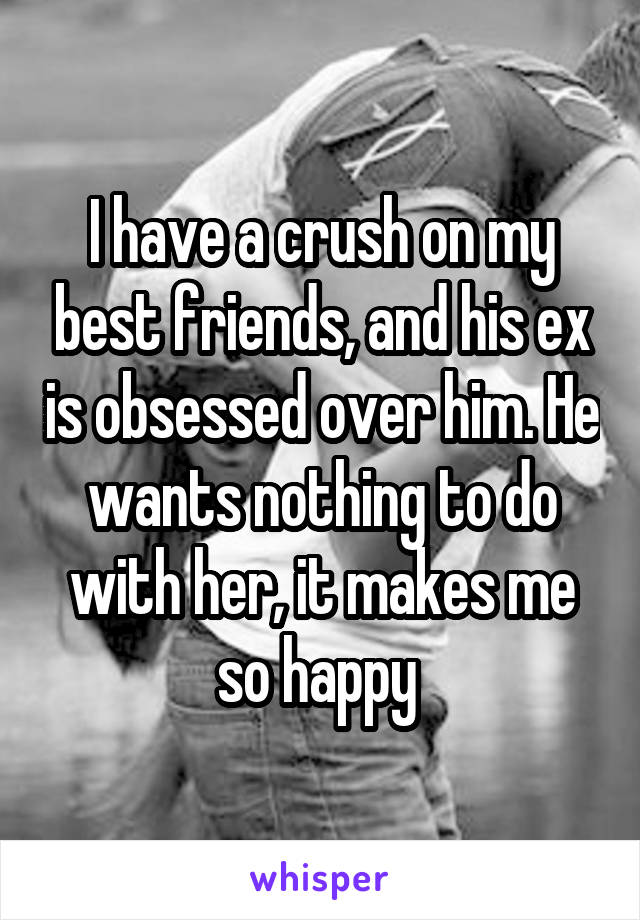 I have a crush on my best friends, and his ex is obsessed over him. He wants nothing to do with her, it makes me so happy 