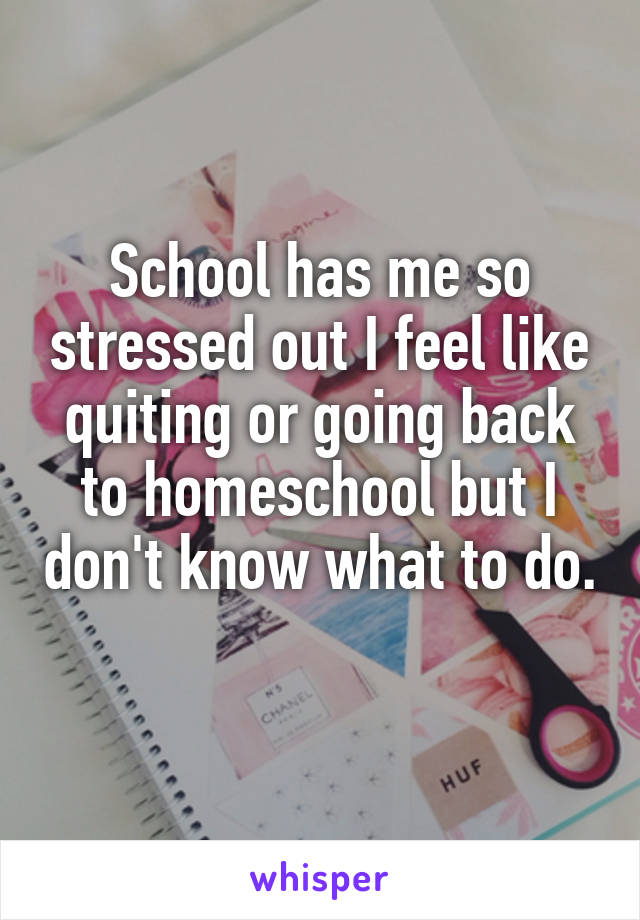 School has me so stressed out I feel like quiting or going back to homeschool but I don't know what to do. 