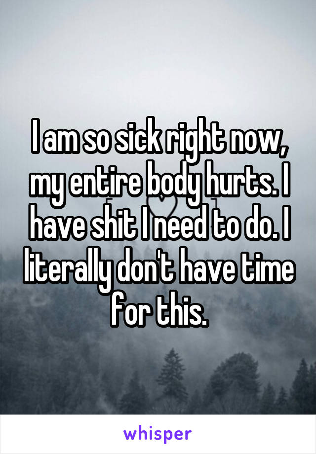 I am so sick right now, my entire body hurts. I have shit I need to do. I literally don't have time for this.