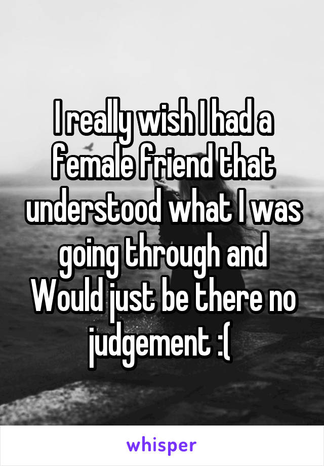 I really wish I had a female friend that understood what I was going through and Would just be there no judgement :( 