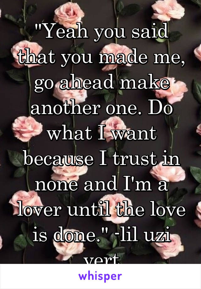 "Yeah you said that you made me, go ahead make another one. Do what I want because I trust in none and I'm a lover until the love is done." -lil uzi vert