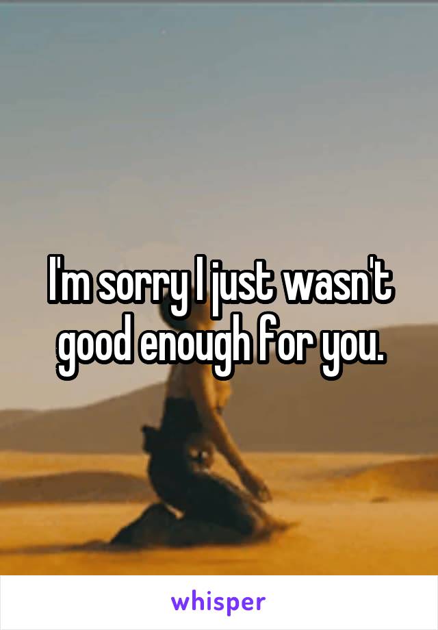 I'm sorry I just wasn't good enough for you.