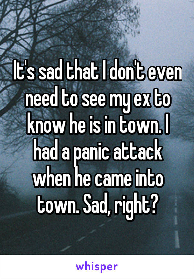 It's sad that I don't even need to see my ex to know he is in town. I had a panic attack when he came into town. Sad, right?