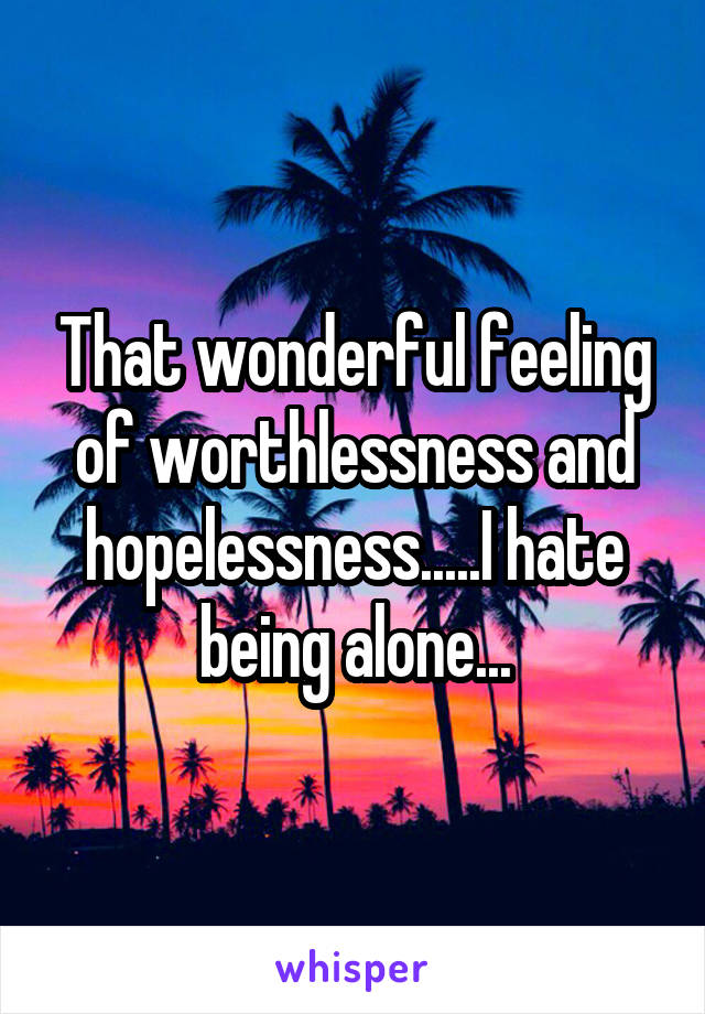 That wonderful feeling of worthlessness and hopelessness.....I hate being alone...