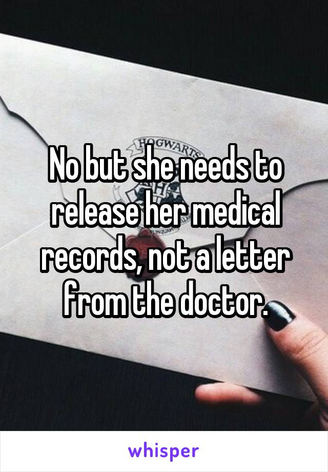 No but she needs to release her medical records, not a letter from the doctor.