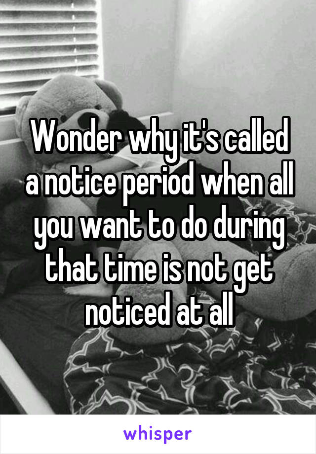 Wonder why it's called a notice period when all you want to do during that time is not get noticed at all