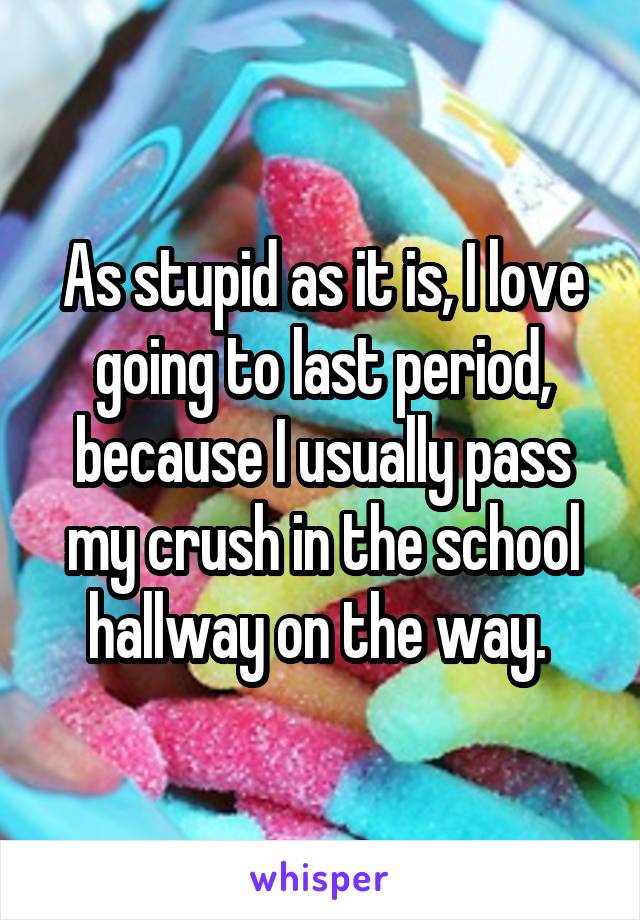 As stupid as it is, I love going to last period, because I usually pass my crush in the school hallway on the way. 