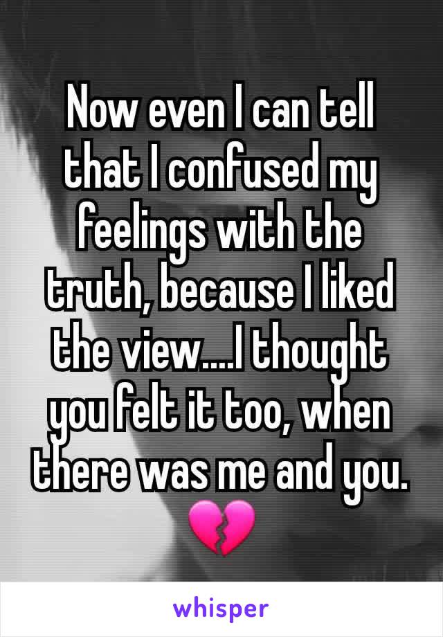 Now even I can tell that I confused my feelings with the truth, because I liked the view....I thought you felt it too, when there was me and you. 💔