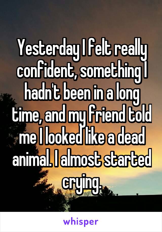 Yesterday I felt really confident, something I hadn't been in a long time, and my friend told me I looked like a dead animal. I almost started crying.