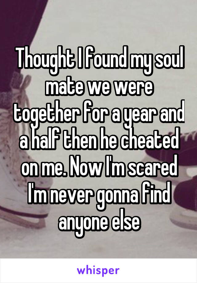 Thought I found my soul mate we were together for a year and a half then he cheated on me. Now I'm scared I'm never gonna find anyone else