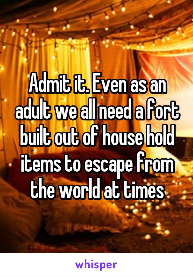 Admit it. Even as an adult we all need a fort built out of house hold items to escape from the world at times