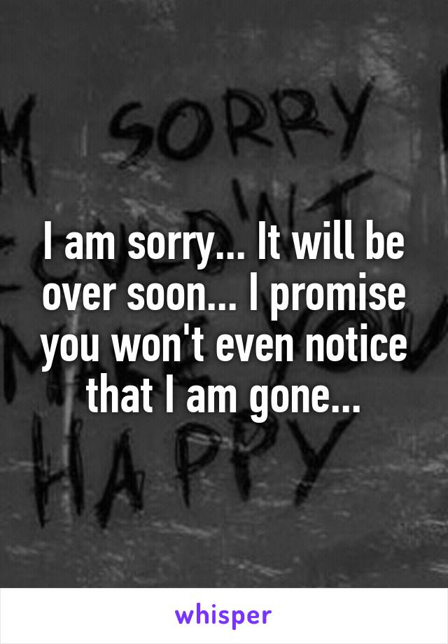 I am sorry... It will be over soon... I promise you won't even notice that I am gone...