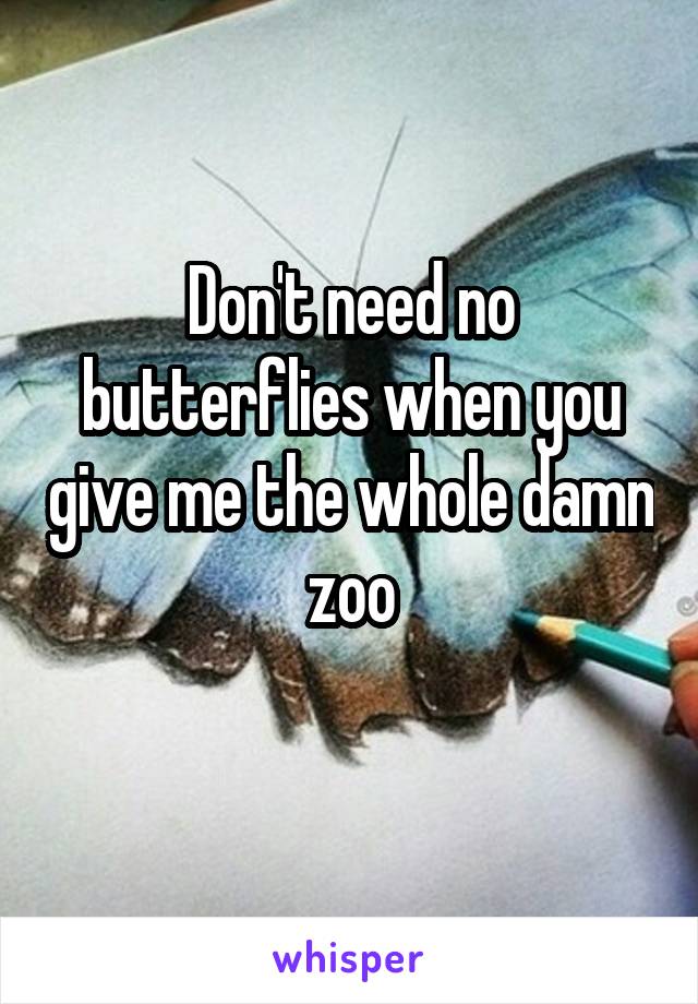 Don't need no butterflies when you give me the whole damn zoo
