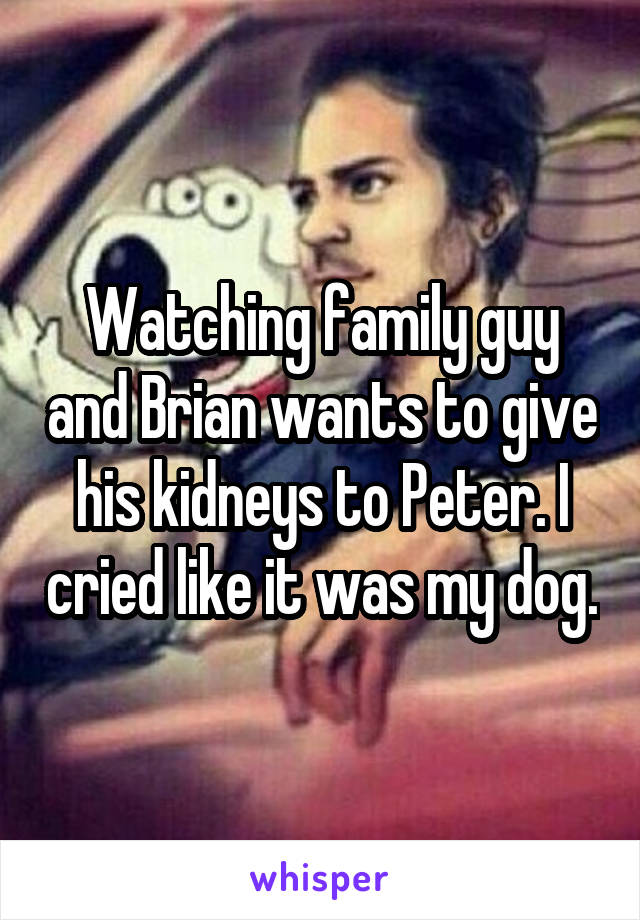 Watching family guy and Brian wants to give his kidneys to Peter. I cried like it was my dog.