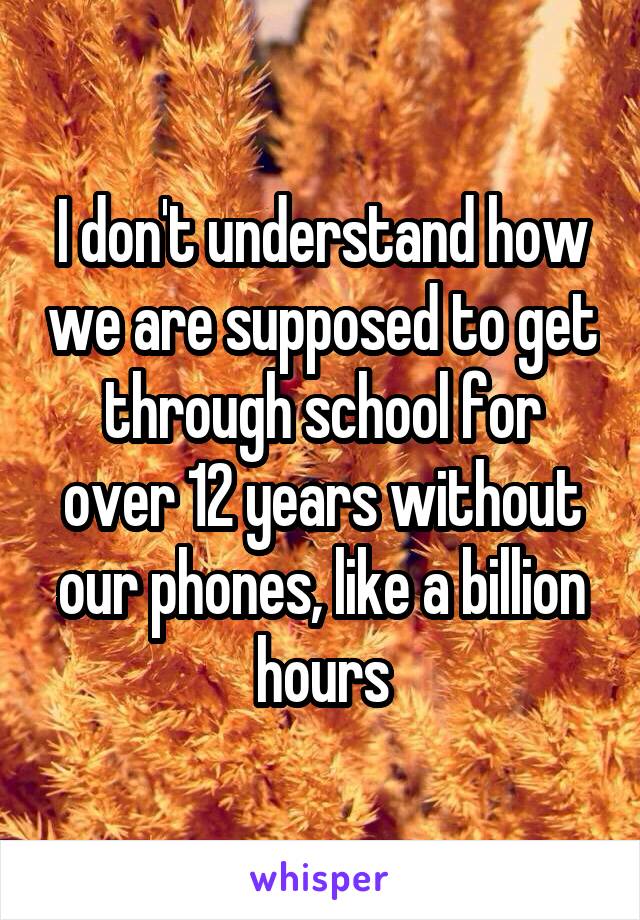 I don't understand how we are supposed to get through school for over 12 years without our phones, like a billion hours