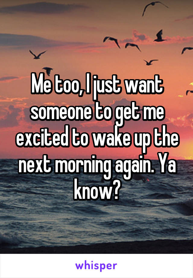 Me too, I just want someone to get me excited to wake up the next morning again. Ya know?