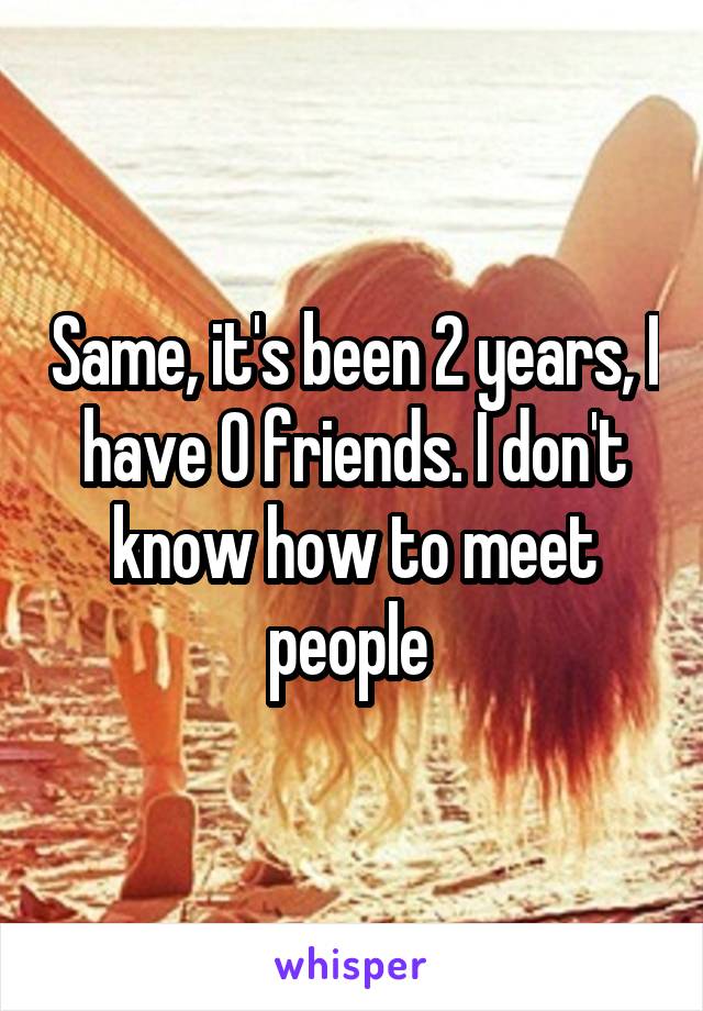 Same, it's been 2 years, I have 0 friends. I don't know how to meet people 