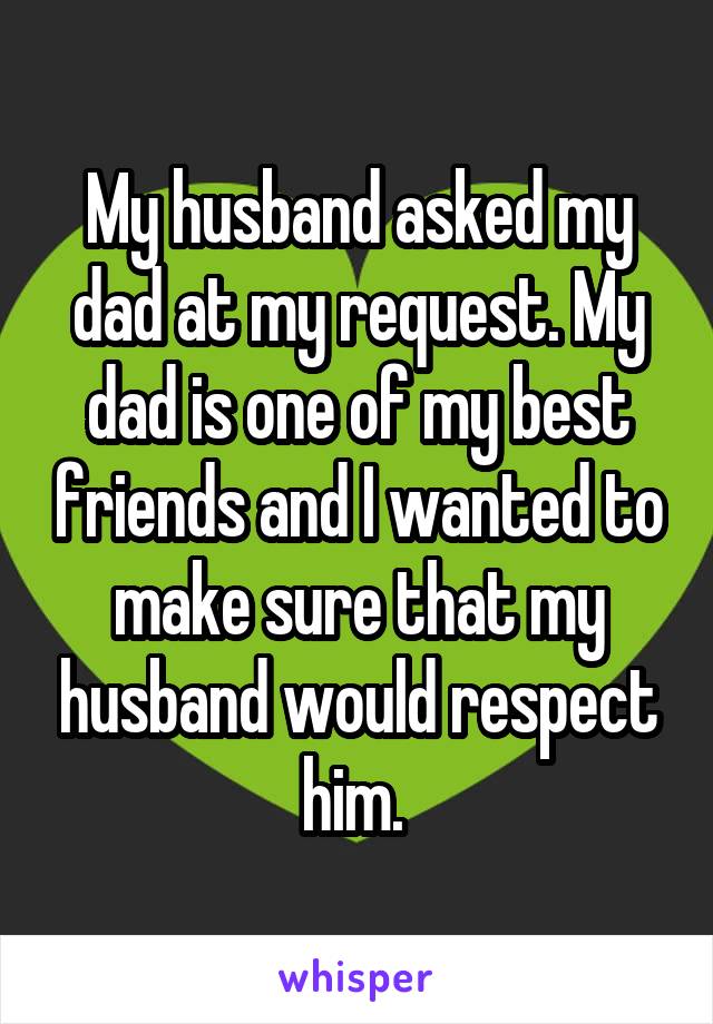 My husband asked my dad at my request. My dad is one of my best friends and I wanted to make sure that my husband would respect him. 