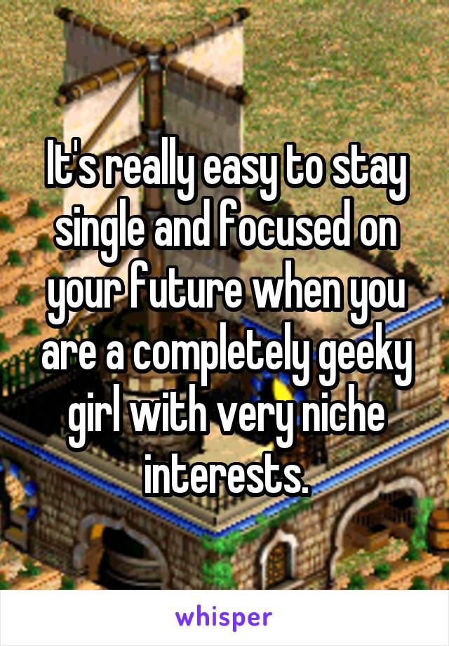 It's really easy to stay single and focused on your future when you are a completely geeky girl with very niche interests.