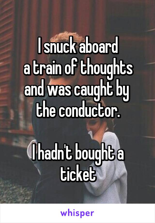 I snuck aboard
a train of thoughts
and was caught by 
the conductor.

I hadn't bought a ticket