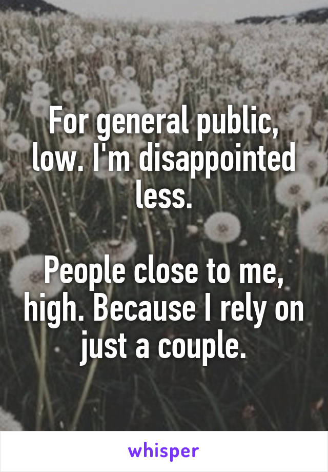 For general public, low. I'm disappointed less.

People close to me, high. Because I rely on just a couple.