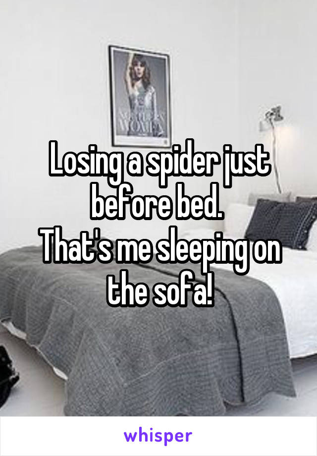 Losing a spider just before bed. 
That's me sleeping on the sofa!