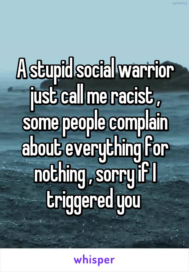 A stupid social warrior just call me racist , some people complain about everything for nothing , sorry if I triggered you 