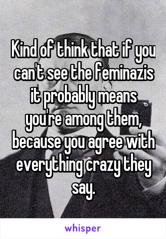 Kind of think that if you can't see the feminazis it probably means you're among them, because you agree with everything crazy they say.