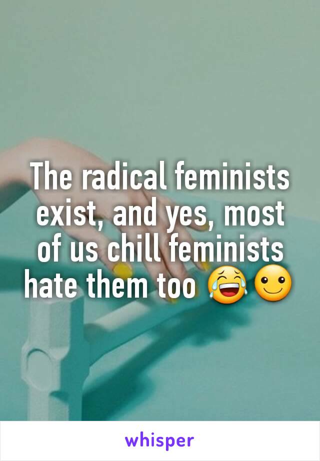 The radical feminists exist, and yes, most of us chill feminists hate them too 😂☺