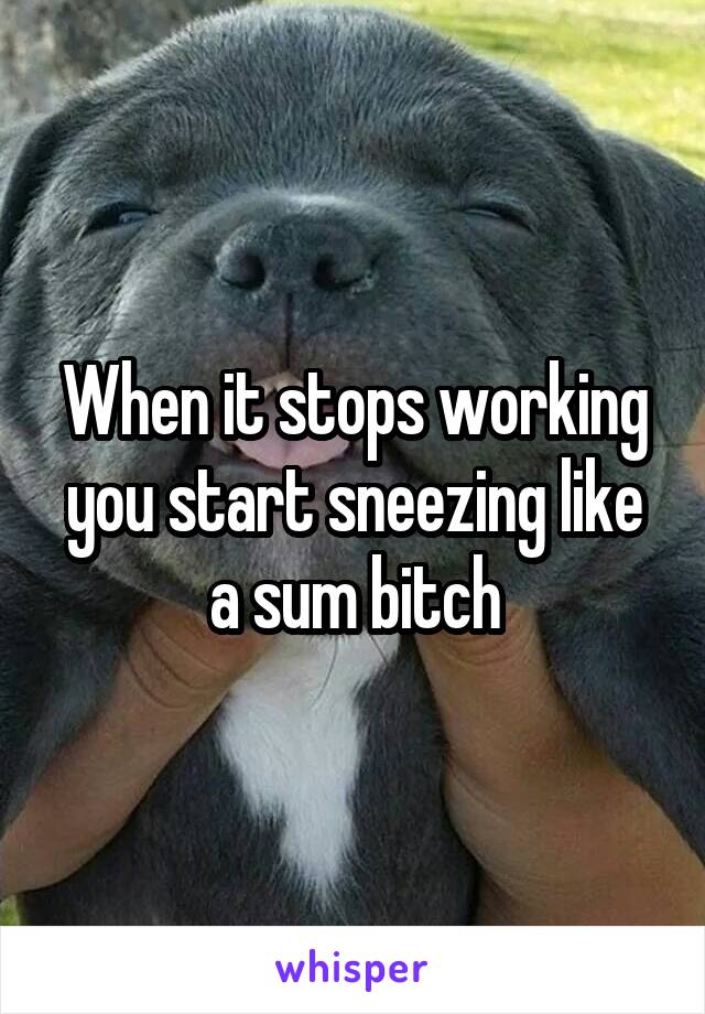 When it stops working you start sneezing like a sum bitch